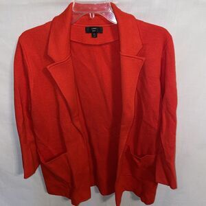 J Crew 365 Open Cardigan Women’s Size XS Red Wool Cotton Blend 3/4 Sleeve Pocket